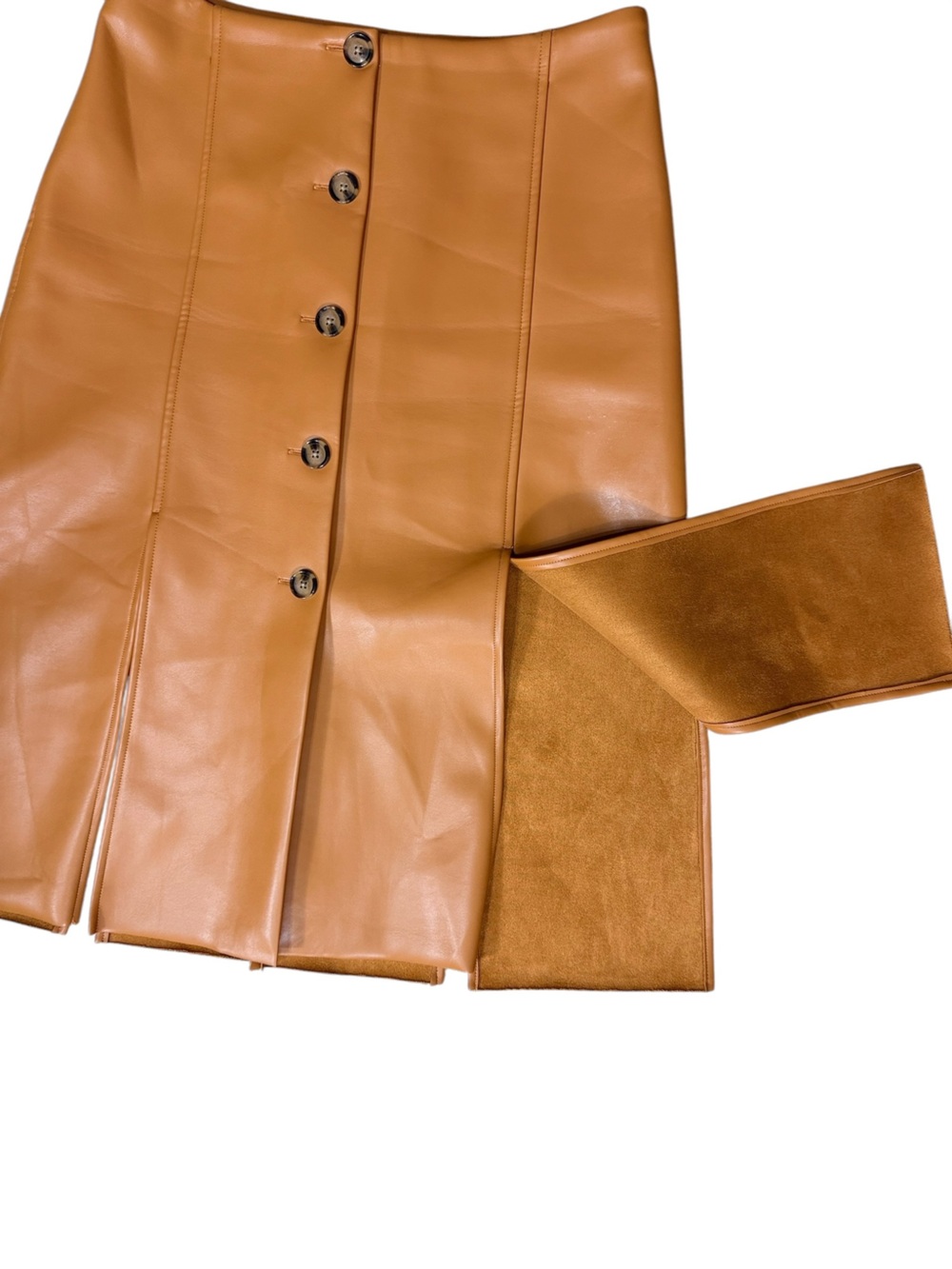 Banana Republic Button-Front Seamed Vegan Leather Midi Skirt in Cognac Tan - Picture 9 of 12